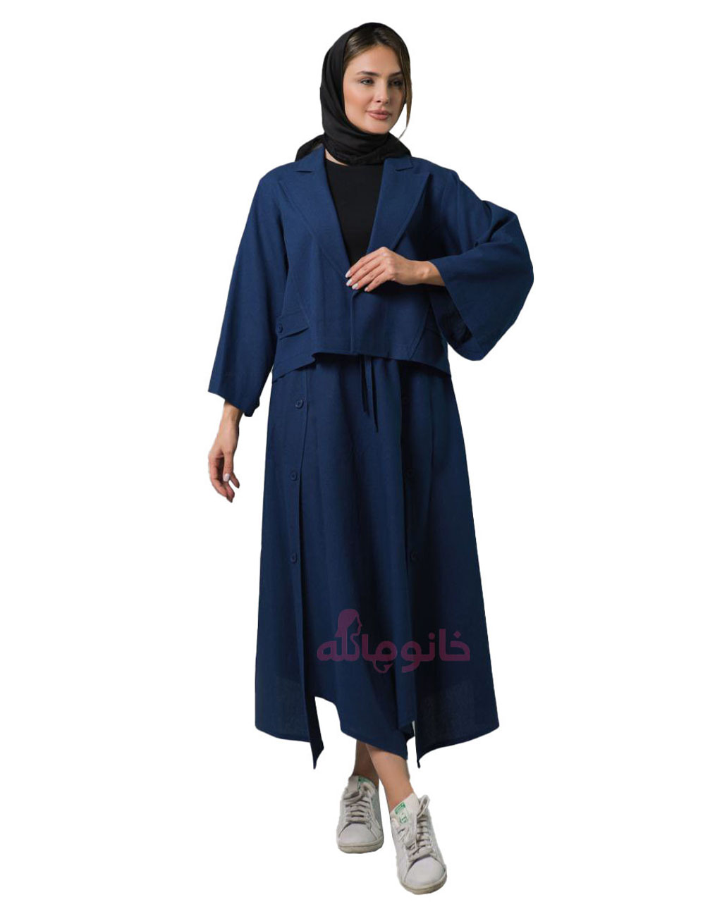 كت دامن نیزل سرمه ای يقه انگليسی